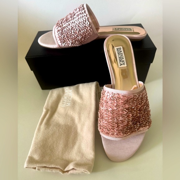Bagley Mischka Gita Soft Blush Sequin Sandals Size 8.5 NEW - Picture 1 of 5